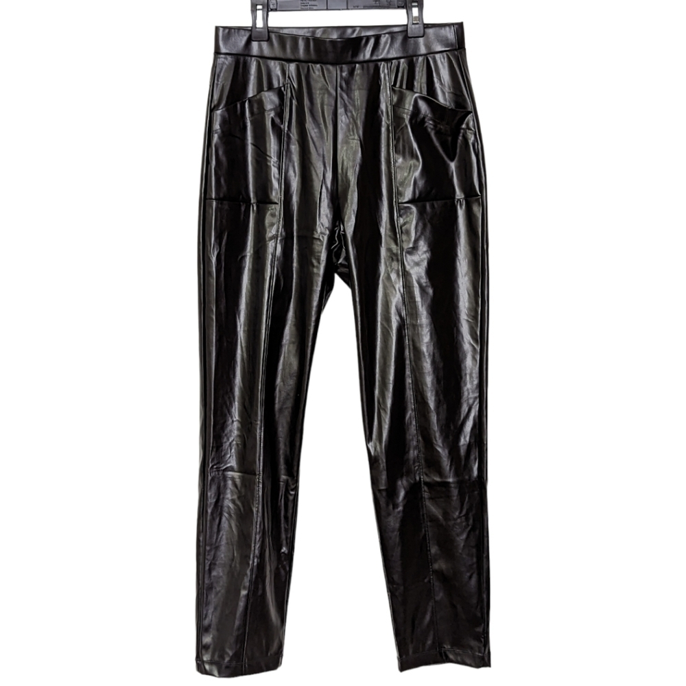 H by Halston Vintage Inspired Black Faux Leather Mob Wife Pants Studio 54 Size S